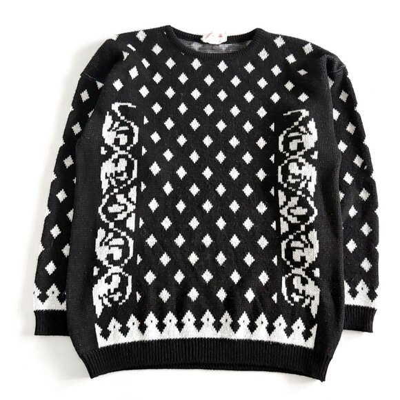 Vintage Universal, Sweater / Lattice Pattern / Black & White - Picture 1 of 3